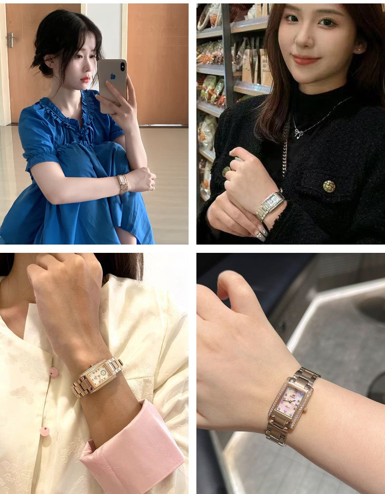 Classic square waterproof stainless steel material women's quartz watch