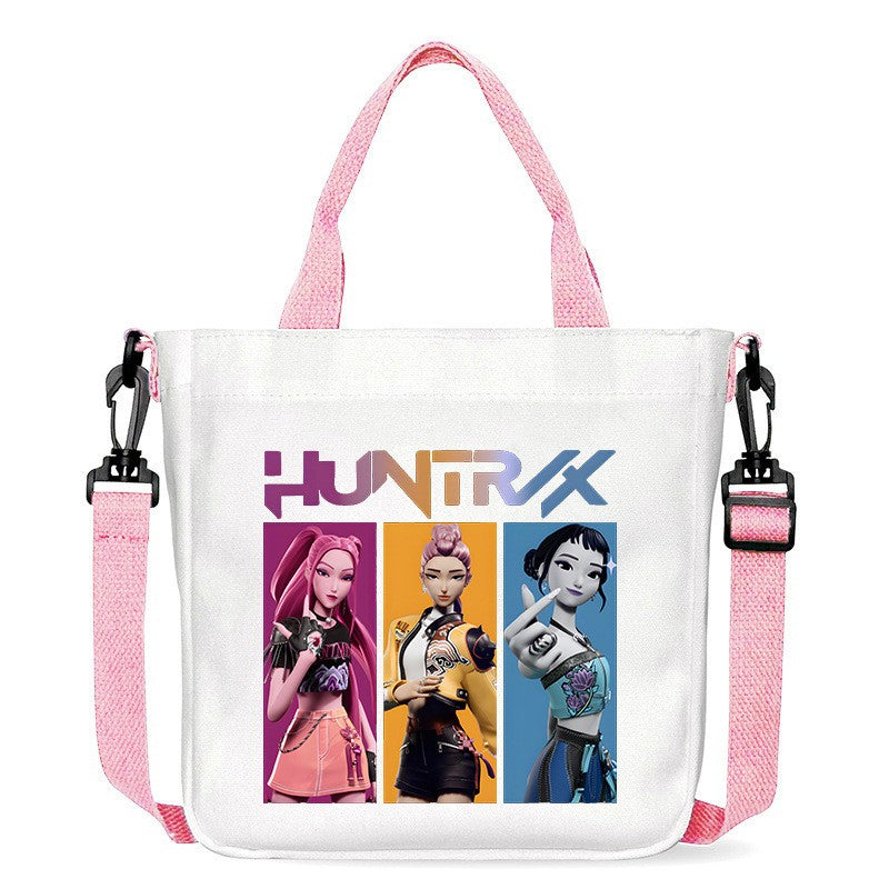 Kawaii KPop Demon Hunters Fashion Shoulder Bag Cartoon Handbag Large Capacity Crossbody Bag Portable Canvas Storage Bags Gift