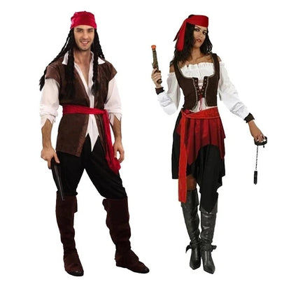 Pirate Pirates of the Caribbean Cosplay Captain Jack Sparrow Costume Men Women Female Male Female Carnival Halloween Sexy Set