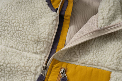 Pata Outdoor Windproof Hiking Fleece Jacket Imitation Lamb Wool Stand Collar Zipper Fleece Jacket Polar Fleece Warm Couple Coat