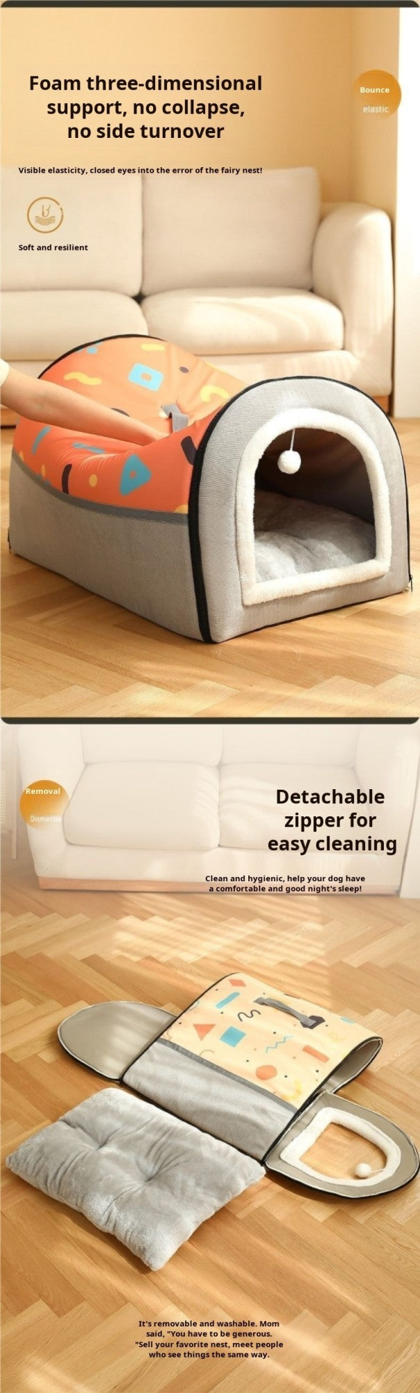 Oversized Dog Kennel Tunnel Warm Dog House Detachable Pet Sleeping Bed Semiclosed Pet Supplies Soft Non-slip Dogs Cats Kennel