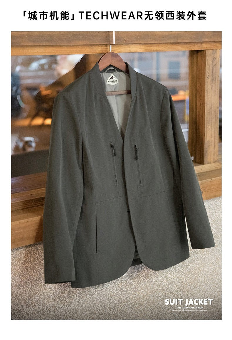Maden Workwear American Casual Collarless Suit Jacket Men's Versatile Jacket Commuter Suit Top
