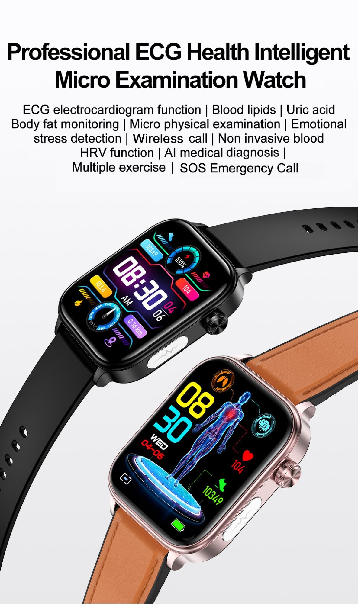 Smartwatch 2025 Novo ECG+PPG Feminino Monitor de Frequência Cardíaca Lipídios Sanguíneos Ácido Úrico Saúde Menstrual Rastreador Inteligente Para Android iOS