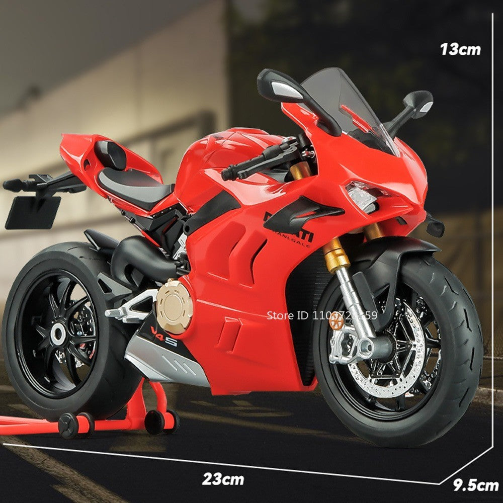 Modelos de motocicleta em miniatura 1:9 Scale 1299 V4S Brinquedos de motocicleta de liga leve com som, luz e absorção de choque, motocicletas de ornamento para presentes infantis