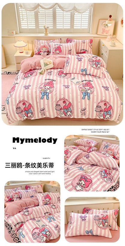 New Sanrio Hello Kitty Bedding Set Cotton Kuromi Melody Bedding Double Pillowcase Bed Linens Girl Dorm Bedclothes Home Textile