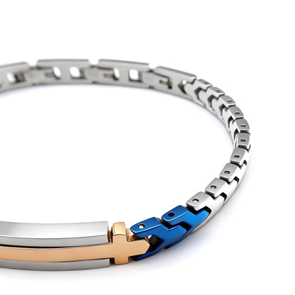 Runda, pulseira masculina de aço inoxidável, elos, com cartão de pulso, acessório ajustável, tamanho 22 cm