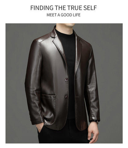 2025 Autumn Winter Men's Genuine Leather Blazers Jackets Slim Fit Suits Coats Business Casual Genuine Leather Suits Jackets Male