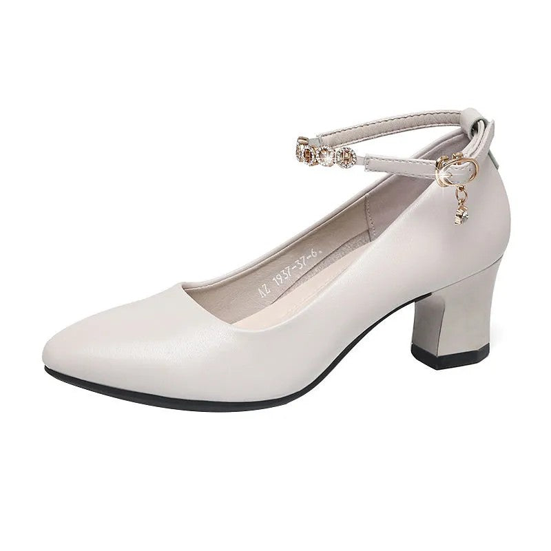 Women Classic Black Soft Patent Leather High Quality Square Heel Shoes Lady Casual Office Comfort Spring Summer Buckle Heels A04