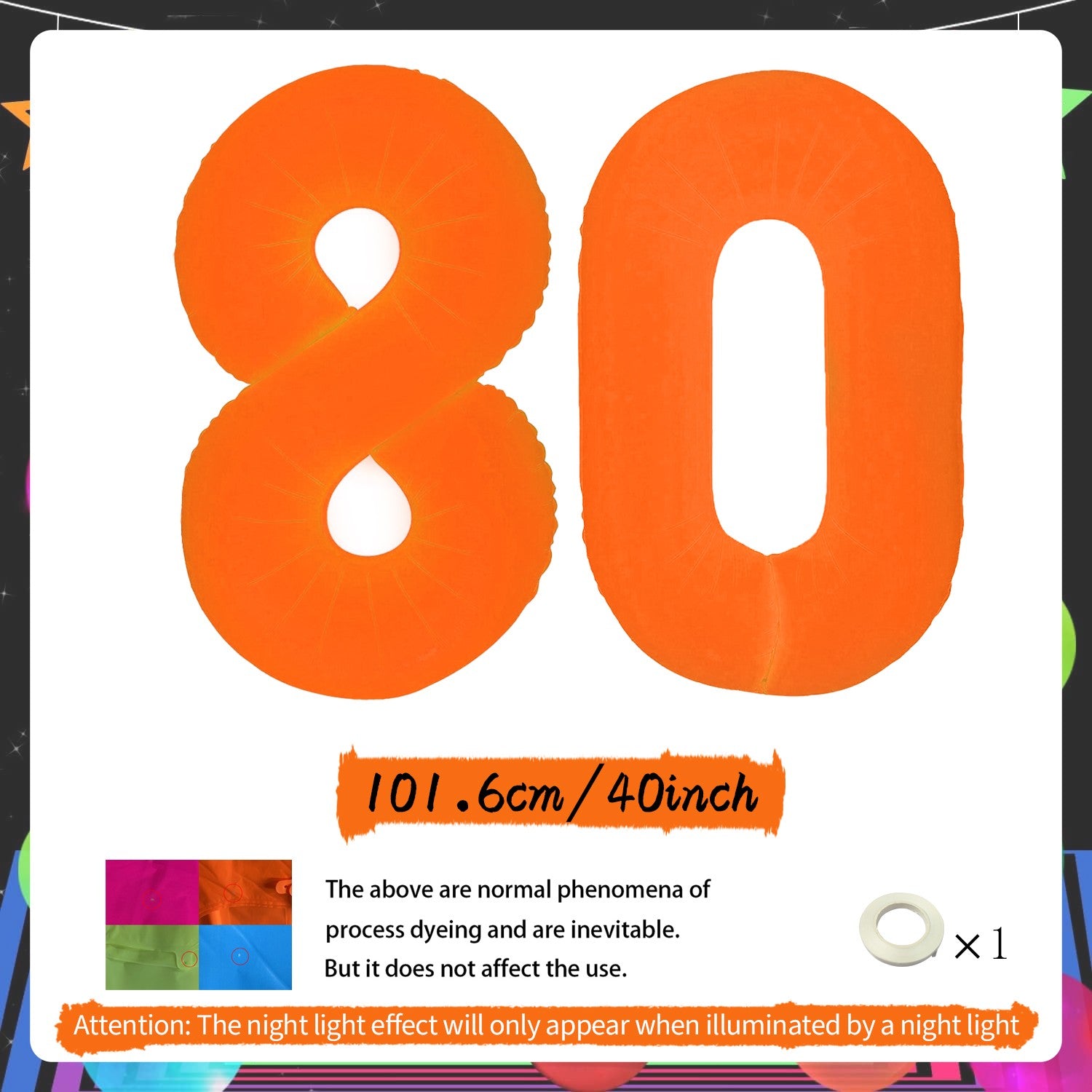 Orange Fluorescent Neon Digital Balloons Glowing Party Balloons Used for Birthday Parties, Anniversaries, Holiday Decorations