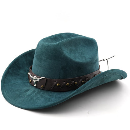 Ox Head Suede Western Cowboy Hats  Man Cowgirl Top Hats for Party Vintage Garden Hat  Cowboy Accessories Woman  Cosplay Hat
