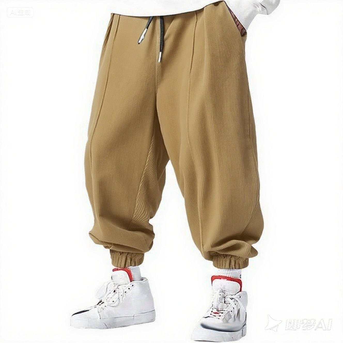 Calça Masculina de Cordão Casual Solta para Outono - Estilo Hip-Hop de Luxo e Moda em Veludo Cotelê Premium - Calça da Moda com Punho