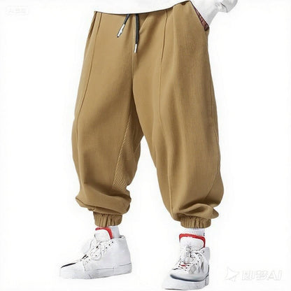 Calça Masculina de Cordão Casual Solta para Outono - Estilo Hip-Hop de Luxo e Moda em Veludo Cotelê Premium - Calça da Moda com Punho