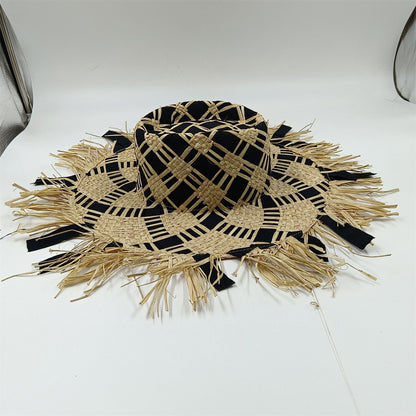 Straw hat women summer Large eaves beach vacation photo sunscreen straw hat personality European style foldable beach hat