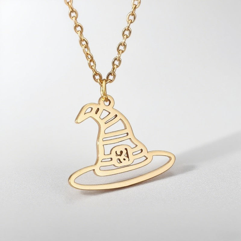 Stainless Steel Necklaces Witch Hat Pendant Necklace For Women Magical Witch Craft Cap Charm Necklace Halloween Jewelry Gifts