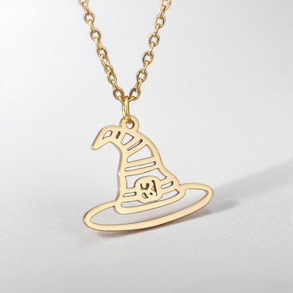 Stainless Steel Necklaces Witch Hat Pendant Necklace For Women Magical Witch Craft Cap Charm Necklace Halloween Jewelry Gifts