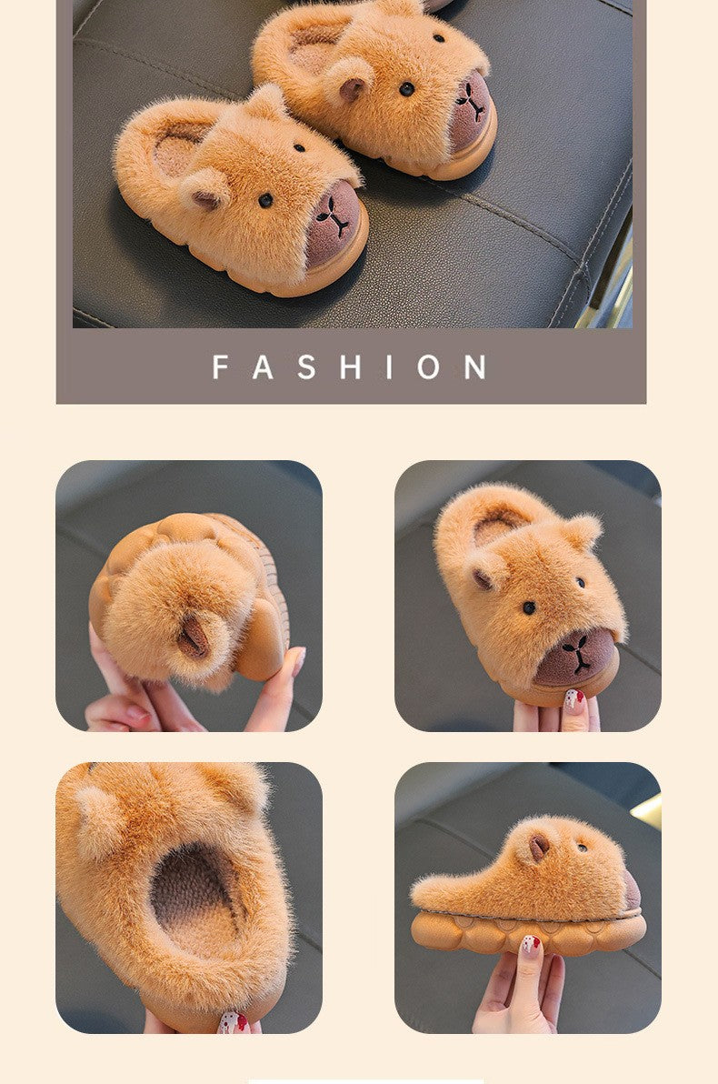 Capybara Winter Children's Platform Slippers 2025 Fashion Warm Plush Home Shoes Boys Girls Non Slip Cotton Shoes Parent-child