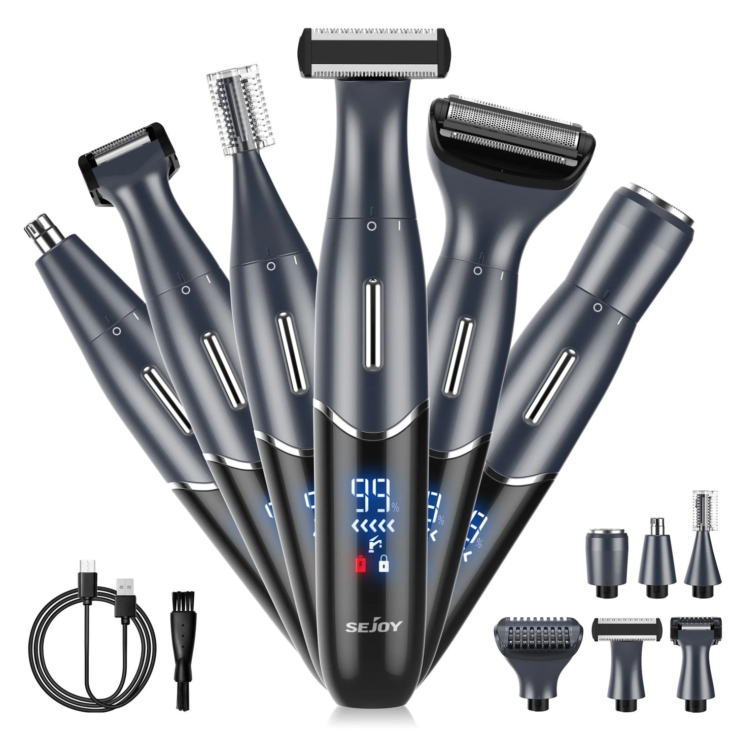 Sejoy 6-In-1 Body Hair Trimmer Kit Electric Beard Shaver Men Women Nose Hair Trimmer Eyebrow Razor Portable Body Hair Shaver