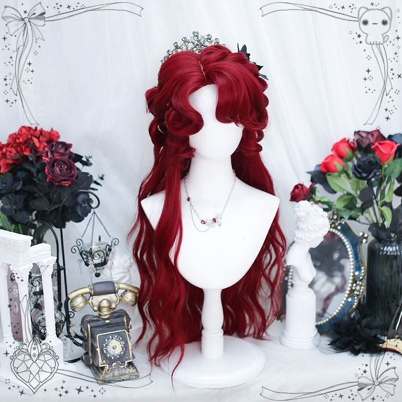 XIYUE synthetic wigs red wig long curly hair curly bangs ponytail extensions dirty braid Halloween Christmas gift