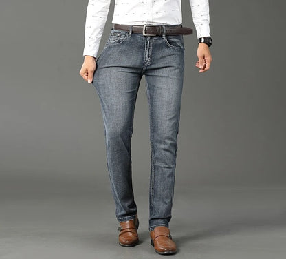 Wthinlee Calça Jeans Masculina Nova, Casual, Reta, Elástica, Moda Clássica, Azul, Preta, Trabalho, Calças Jeans Masculinas de Marca