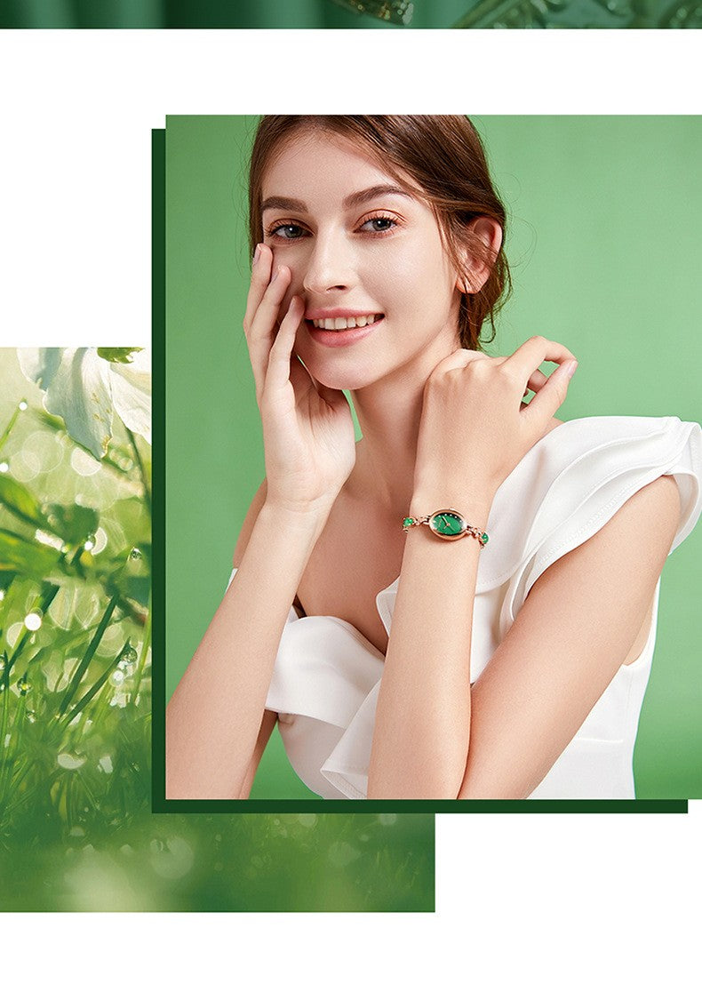 MKGO Women's Fashion Bracelet Watch Luxury Quartz Ladies Watch 30M Waterproof Premium Exquisite Emerald Crystal Female Watches