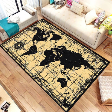 Vintage World Map Area Rugs Anti-Slip Rug Machine Washable Flannel Carpets for Home Living Room Bedroom Bathroom Decor Floor Mat