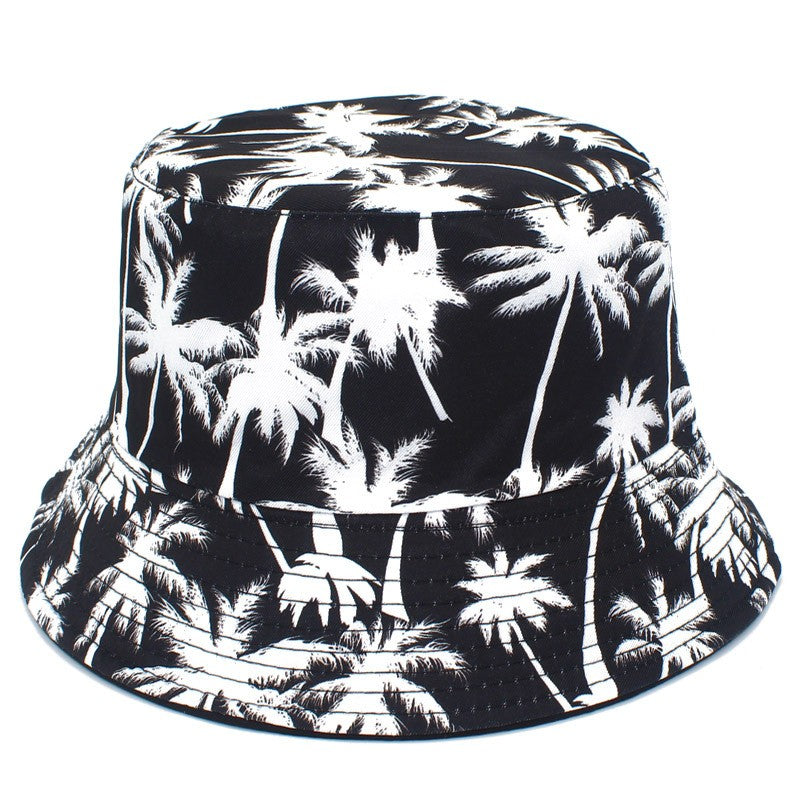 Hawaii double-sided coconut tree fisherman hat men's and women's casual printed basin hat summer travel sun protection hat
