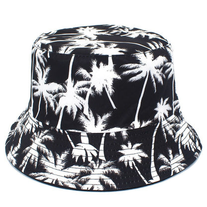 Hawaii double-sided coconut tree fisherman hat men's and women's casual printed basin hat summer travel sun protection hat