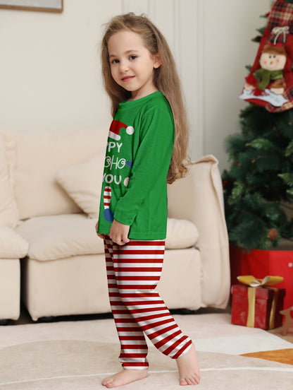 Merry Christmas Kids Matching Pajamas Elf "Happy HoHoHo" Green Top Red White Striped Sleepwear