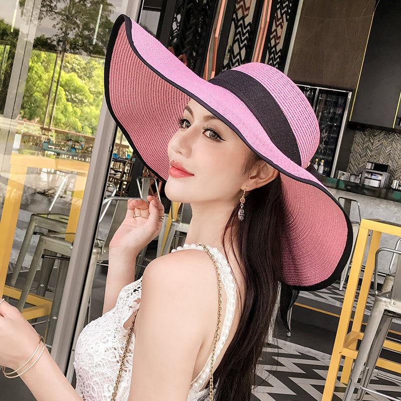 Summer Woman Hat Wide Brim Straw Hat For Women Holiday Beach Visor Fashion Panama Cap For Girl Sunscreen Sun Bucket Hat Foldable