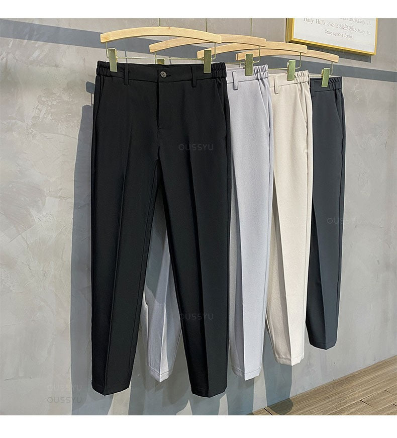 2025 Spring Summer Men's Casual Pants Suit Pant Slim Fit Work Elastic Waist Jogging Business Trousers Male Black Plus Size 40 42