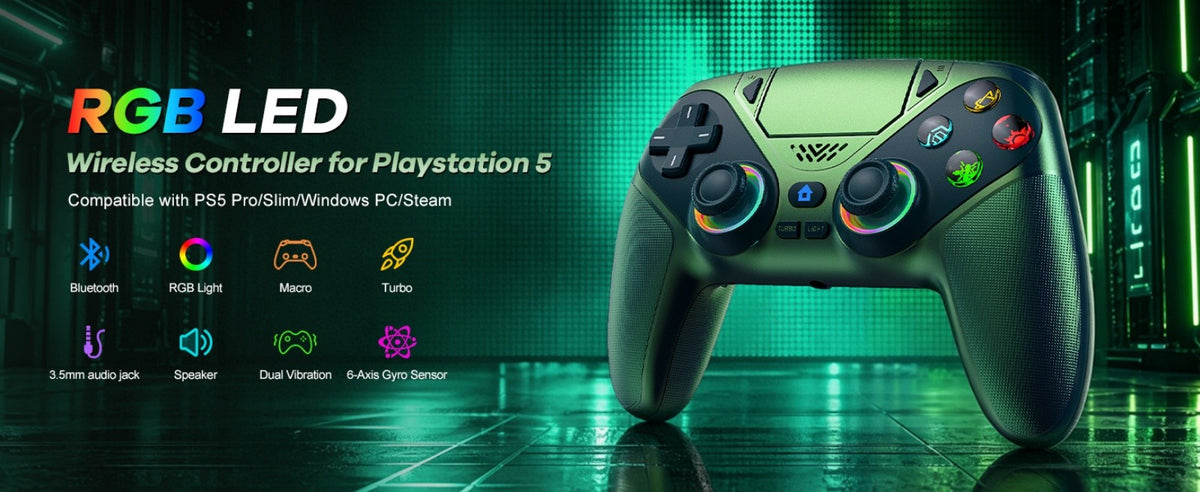 RGB Light Controller For PlayStation 5/PS5 Pro/Slim/PC Wireless Gamepad Marco/Turbo NO Drift Hall Effect Gaming Control Joystick
