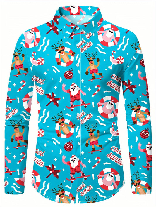 Christmas Festival Theme Men's 3D Printed Formal Shirts Santa Claus Elk Graphic Long Sleeve Shirt Fashion Men's Shirts For Men