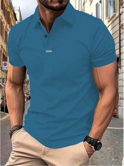 Men's solid color short-sleeved button-down lapel T-shirt casual top