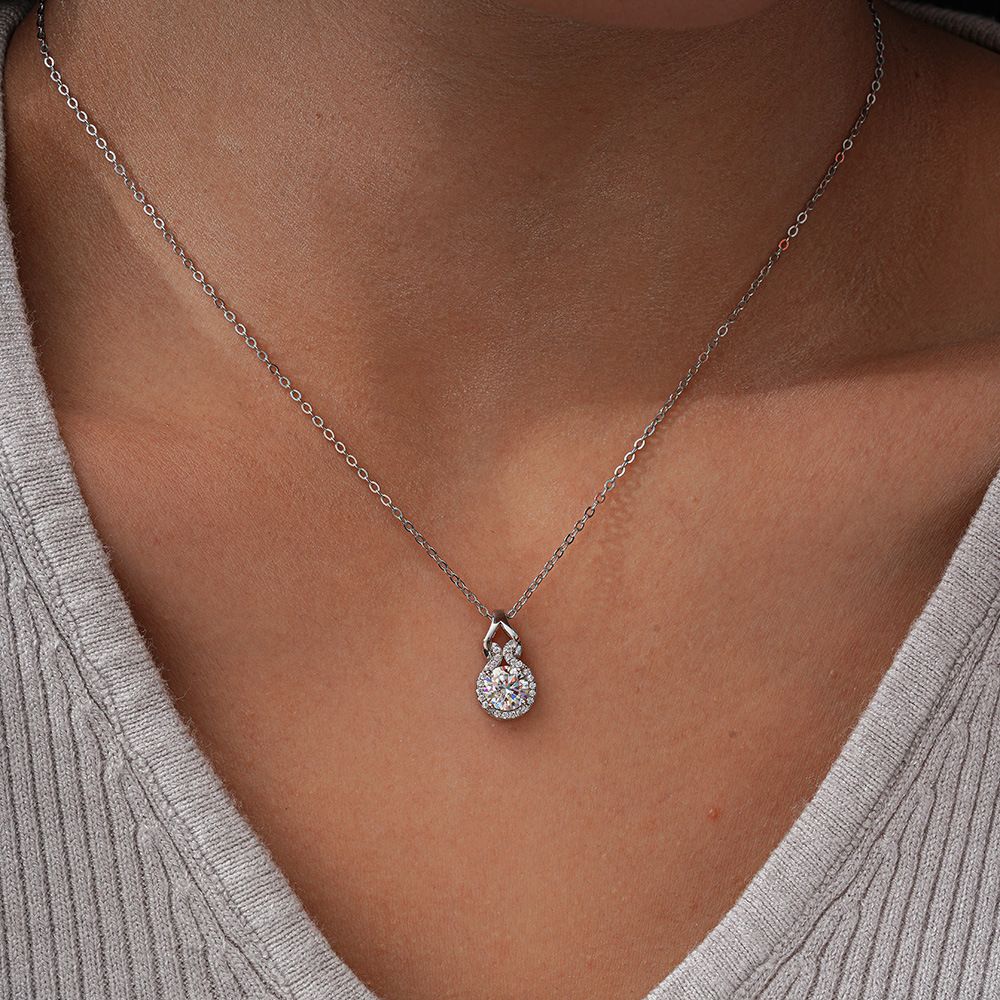 CKT Real Ouro Branco 18k 1ct D Color Moissanite Colar com Pingente de Diamante para Mulheres Platina Pt950 Clássica Abóbora Joias Finas