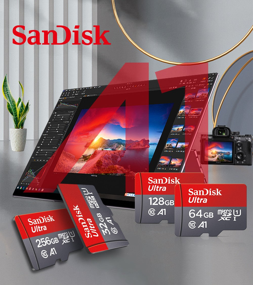 Cartão Micro tf SD Sandisk Ultra SD 128 GB 32 GB 64 GB 256 GB, Cartão de Memória Flash SD/TF 32 64 128 GB miniSD para Celular