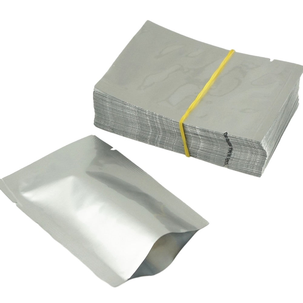 100pcs Silver Aluminum Foil Zip-lock Bags, Food Grade Aluminized Mylar Zipper Self Sealing Pouches for Cloth / Snacks Packaging