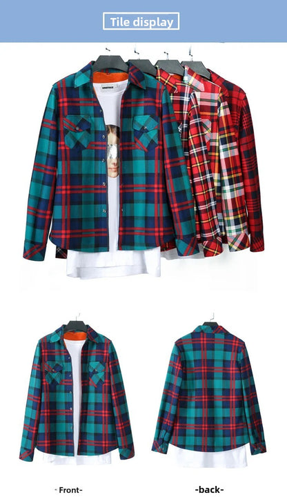 Women's Fleece Lined Long Sleeve Shirt Mid Length Thick Winter Warm Korean Style Elastic plus Size Plaid Patterned Button up