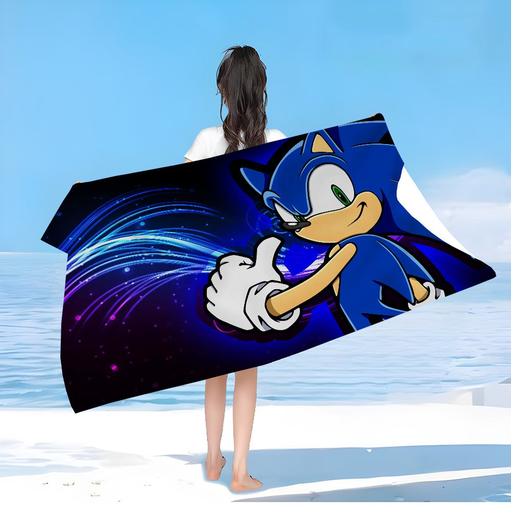 Anime Sonic Pattern Anime Beach Swimming Towel Soft Absorbent Washcloth Children's Gifts for Kids Travel Camping Gym