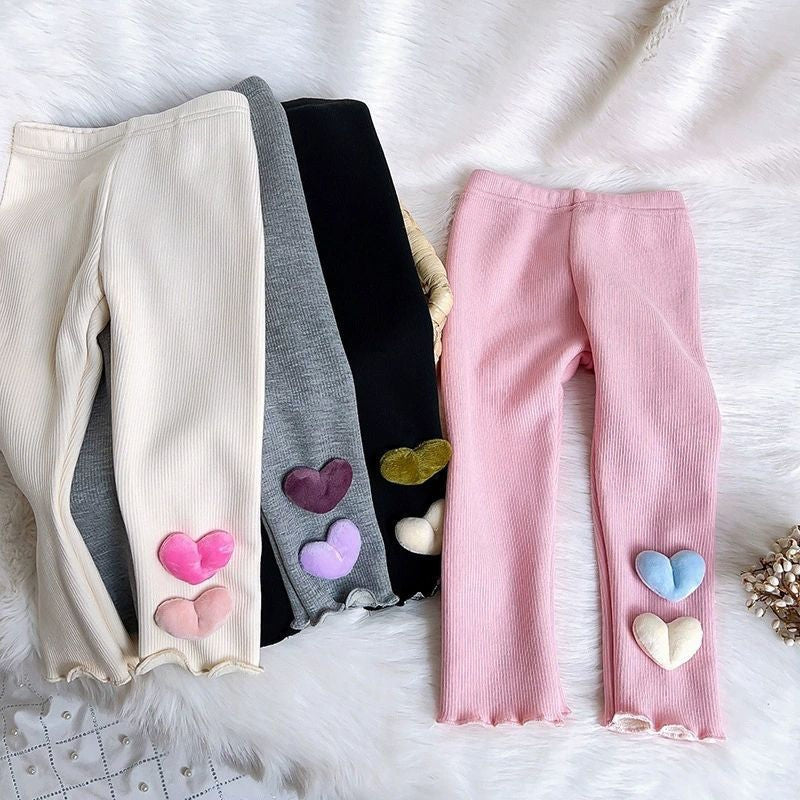 1-6Y Fleece Lined Leggings for Girls Winter Warm Bear Patch Elastic Pants Soft Kids Trousers Teenage Girls Clothing