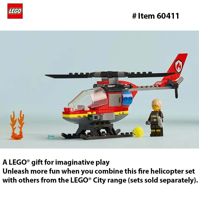 LEGO 60411 City Helicóptero de Resgate dos Bombeiros – Brinquedo de Construção – Jogo de Faz de Conta e Brinquedo de Aprendizagem para Crianças – com Minifigura de Bombeiro, 85 peças