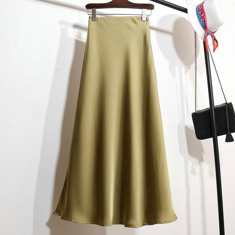 Women Satin Fishtail Skirts Fashion Streetwear Female Elastic High Waist Skirts Solid Color Summer Ladies Slim Silk A-line Skirt
