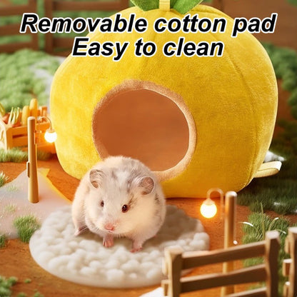 Ninho de hamster em formato de fruta, 1 peça, cama suspensa quente de inverno outono, saco de dormir para pequenos animais de estimação, planador de açúcar, pássaro, hamster-dourado