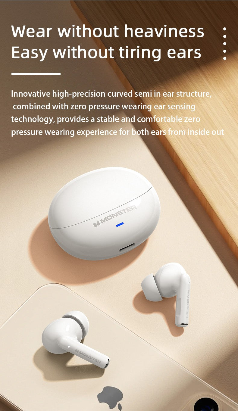 Monster MQT39 Wireless Bluetooth 6.0 Earphones TWS Hifi Stereo Wireless Headphones Gamer Headset Noise Reduction Sports Earbuds