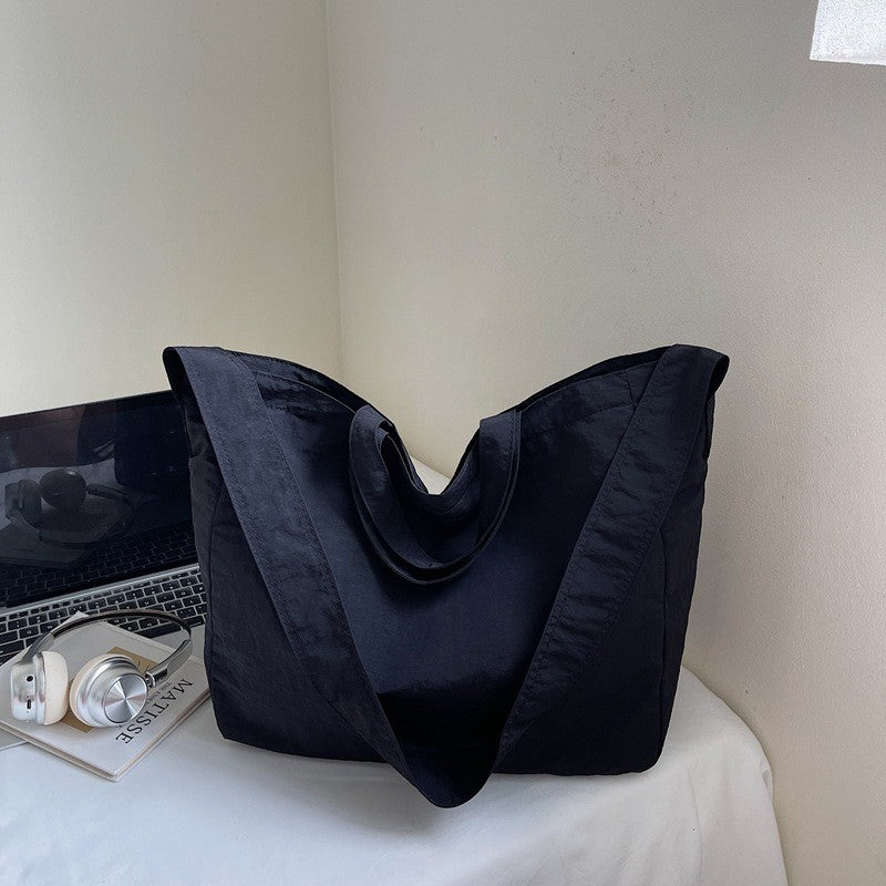 Lazy Style Nylon Crossbody Shoulder Bag Women Casual Large Capacity Bucket Tote Bag Lightweight Japan Style Simple Handbag