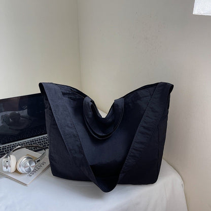 Lazy Style Nylon Crossbody Shoulder Bag Women Casual Large Capacity Bucket Tote Bag Lightweight Japan Style Simple Handbag