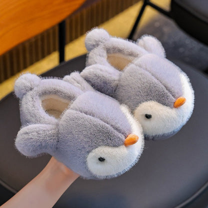 Cute Penguin Boys' Girls' Cotton Slippers 2025 New Winter Fashion Children's Eva Cotton Shoes Non Slip Warm Velvet Home Slippers