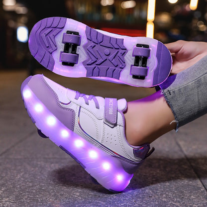Luminous Roller Skate Shoes Wheels Removeable Sneakers Kids Roller Shoes USB Charge Light Up Sport Skate Board Shoes Boys Girls