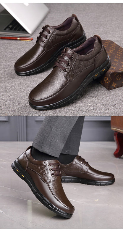 Sapatos Masculinos de Couro Feitos à Mão, Sapatos Sociais Casuais e de Negócios Minimalistas, Modernos, com Cadarço, para Pais de Meia-Idade