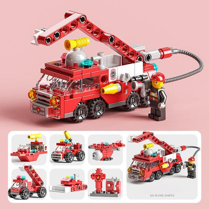 6 in 1 Mega City Building Set - Police Car, Fire Truck, Crane, Tank, Helicopter & More, Construction Engineering Toys Gift