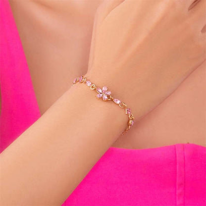 Luxury Colorful Zircon Flower Bracelet For Women Girls Korean Sweet Gold Color Crystal Adjustable Bracelet Jewelry Gift